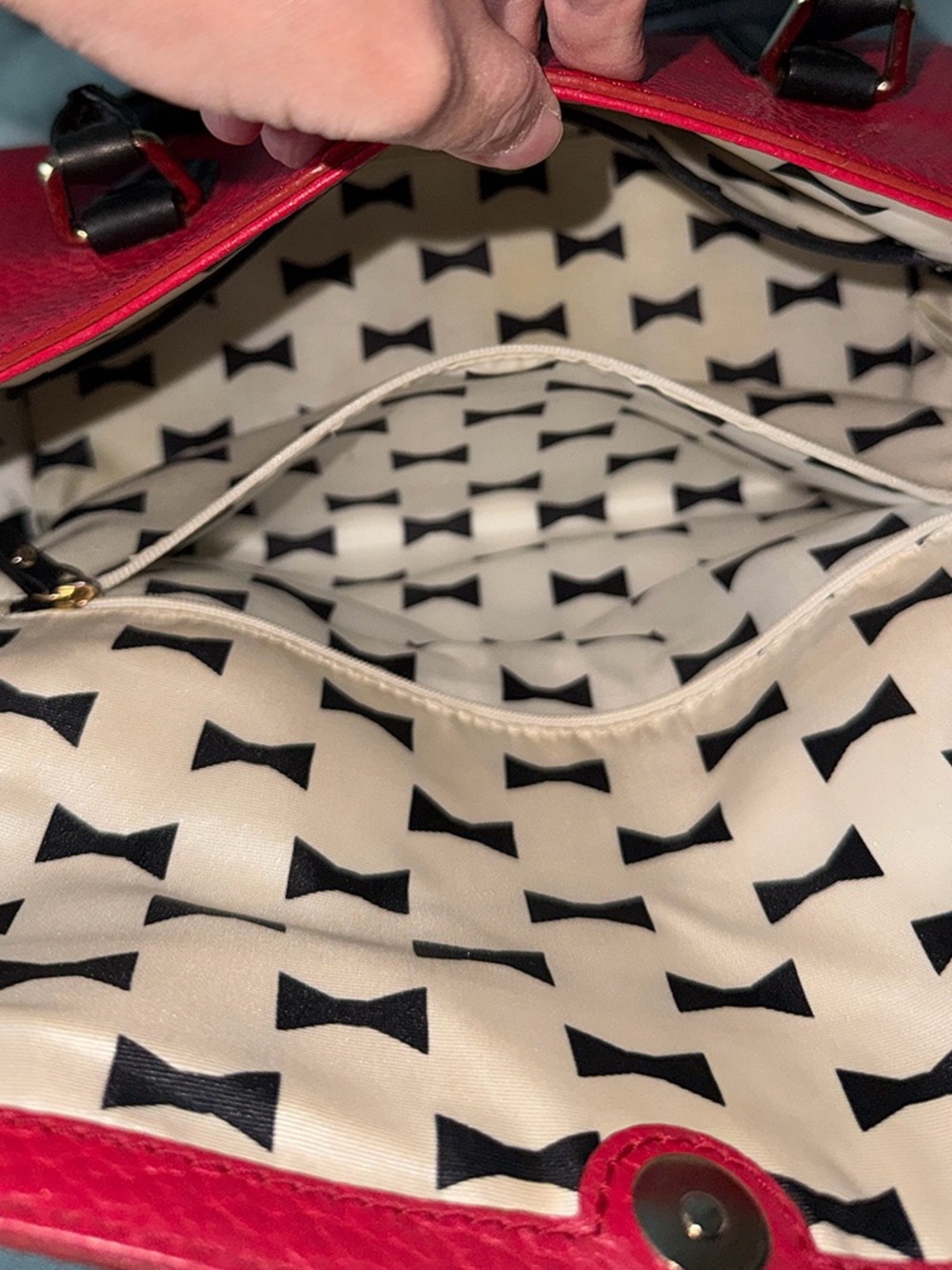 kate spade Red Pebbled Leather Satchel with Black Handles & Strap - Picture 13 of 13